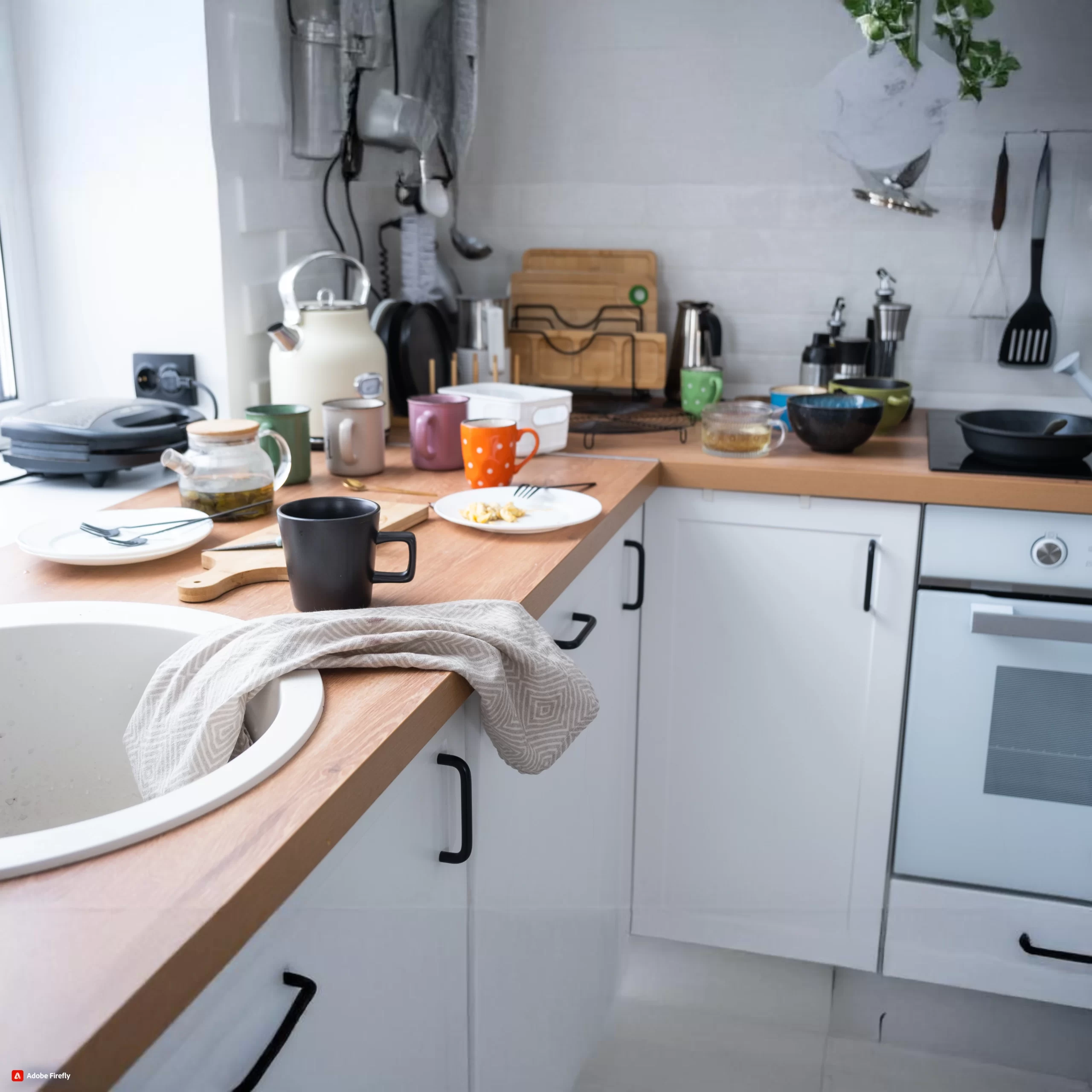 Dining bar in a disorganized room